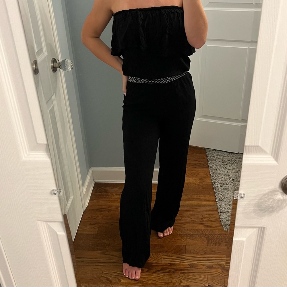 Vintage Havana Black Smocked Waist Jumpsuit